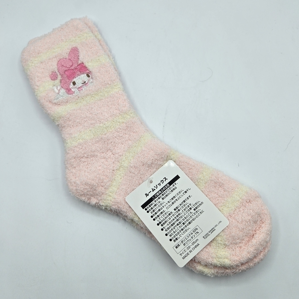 Sanrio My Melody Fuzzy Pink White Striped Cozy Socks - Picture 5 of 5